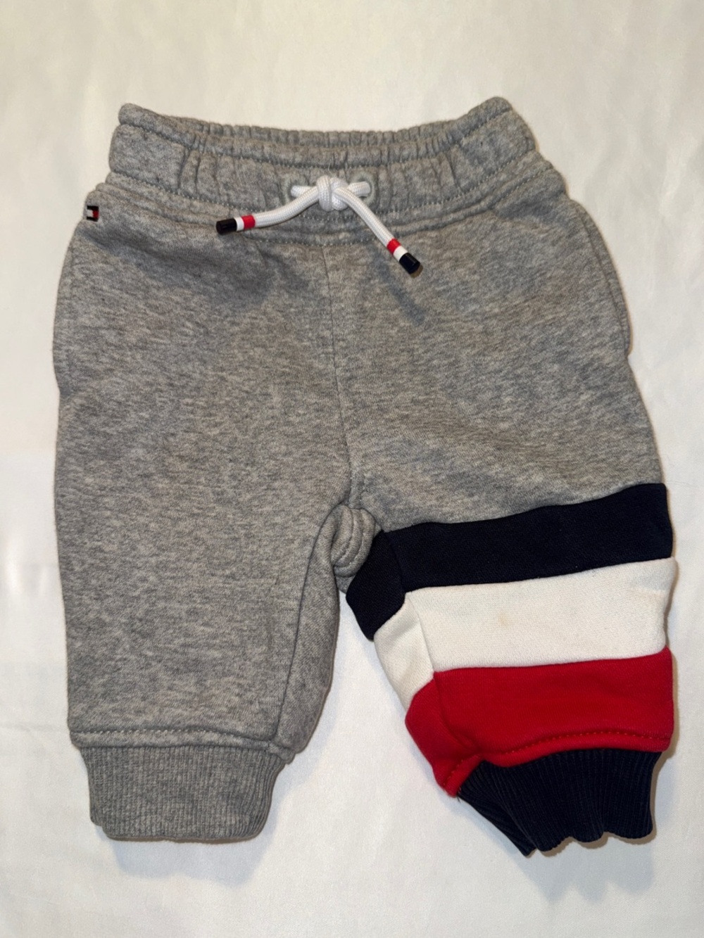 Tommy Hilfiger Baby Fleece Joggers Grey Navy White Red Color Block 3-6 Months